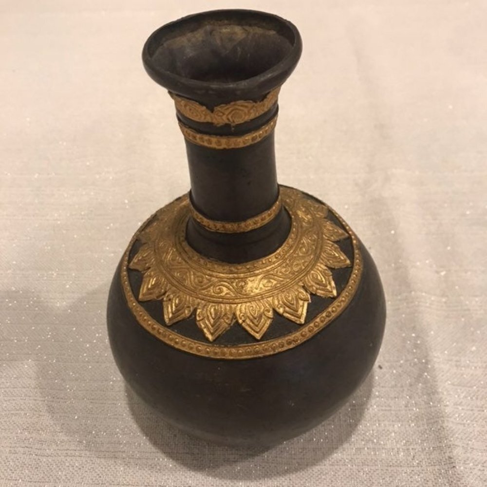 Thailand Bronze Gold Vase 8"